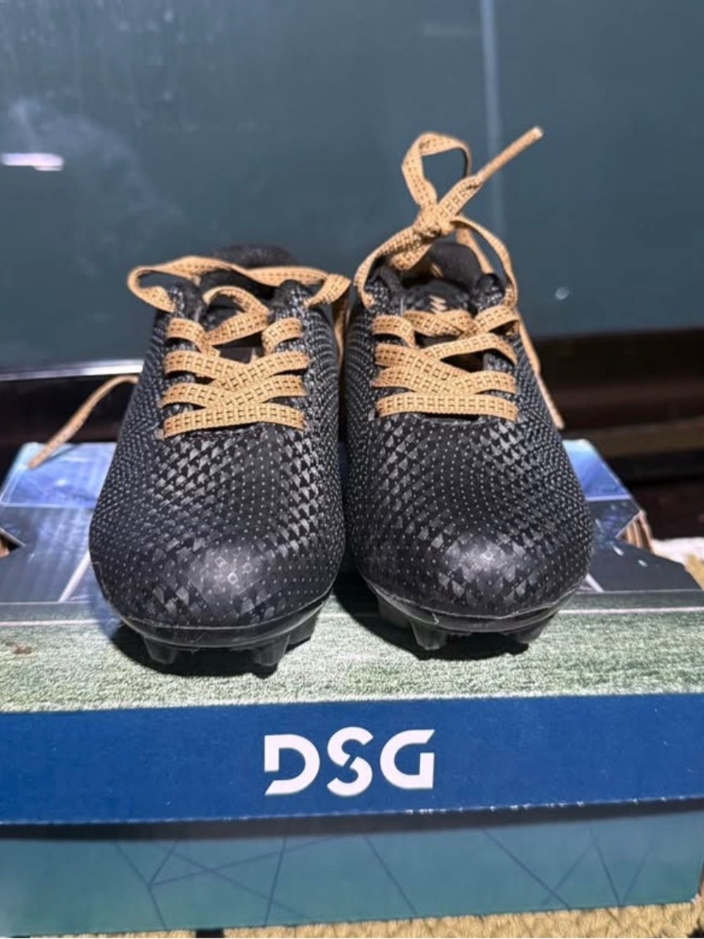 DSG Kids Black Soccer Cleats with Tan Laces
